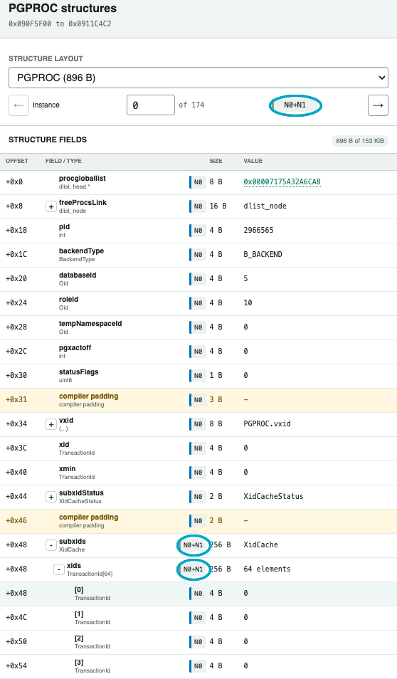 pg_shmemviz PGPROC structure and field NUMA placement